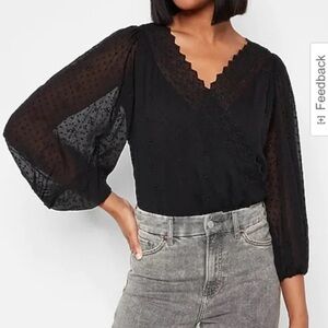Express Long Sleeve Black Chiffon Bodysuit
